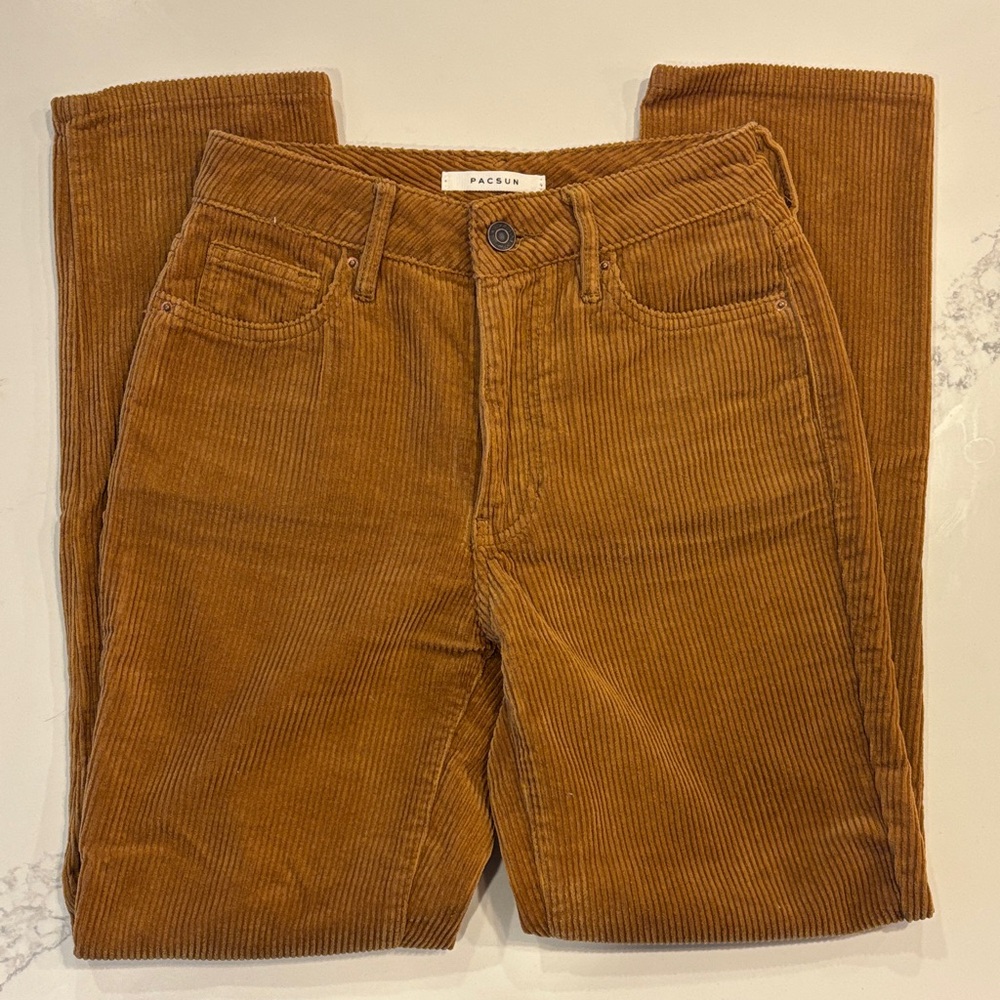 PacSun Corduroy Pants Brown Straight Leg High Rise Size 25 Vintage Style